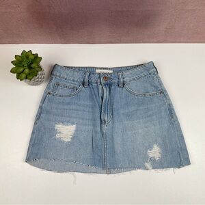 Pacsun Light Blue Denim Cut Off Distressed Frayed Jean Skirt Women 26 Mini
